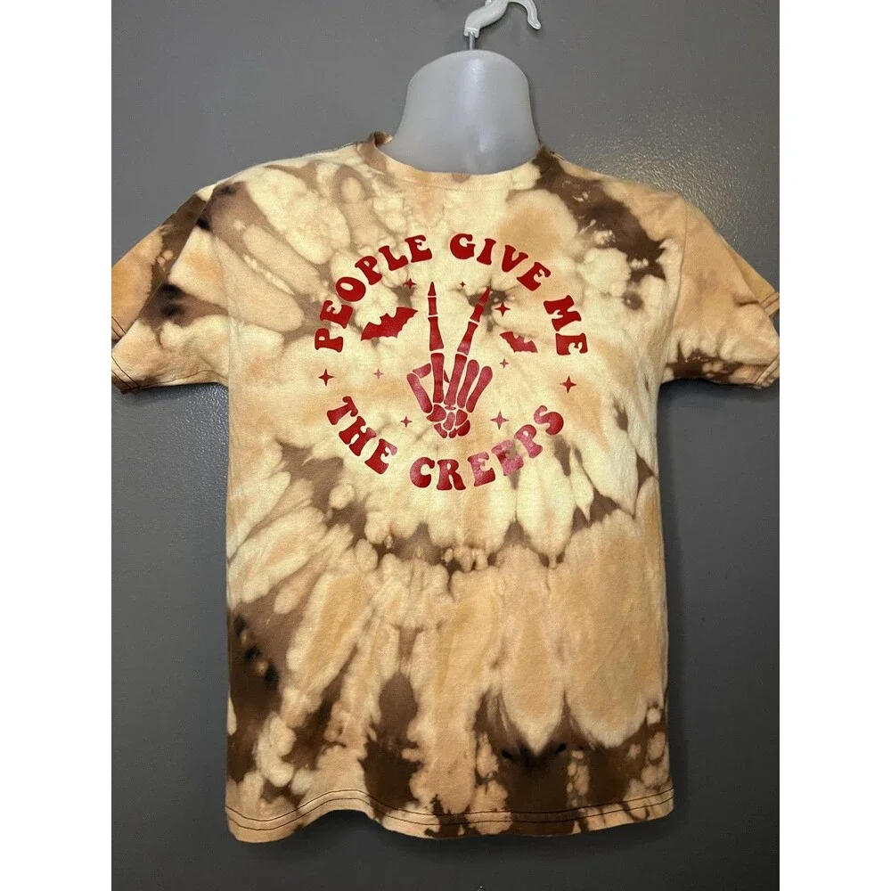 People Give Me The Creeps Shirt Youth Large Brown Tie Dye Halloween Graphic Tee